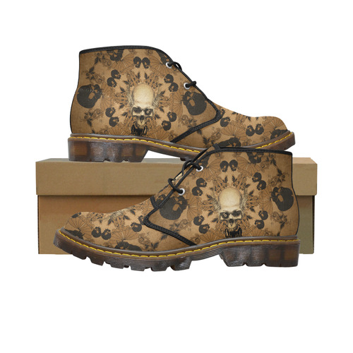 Skull with skull mandala on the background Women's Canvas Chukka Boots/Large Size (Model 2402-1)