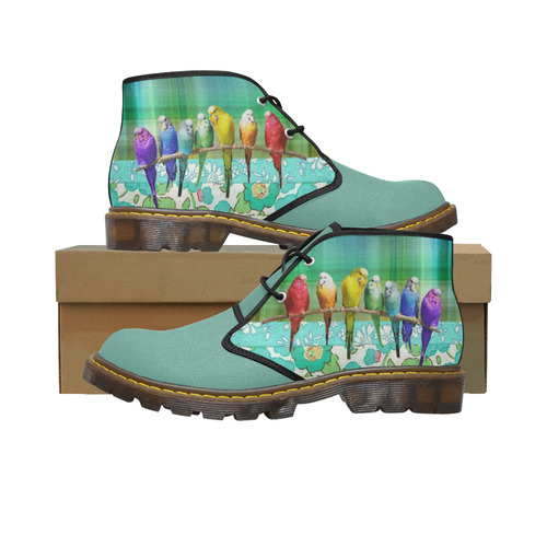 My Rainbow Budgies Tartan and Liberty (sea green) Women's Canvas Chukka Boots (Model 2402-1)