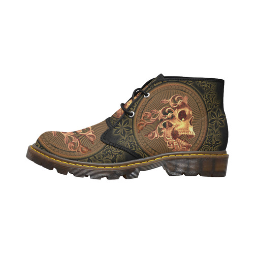 Amazing skull with floral elements Women's Canvas Chukka Boots/Large Size (Model 2402-1)