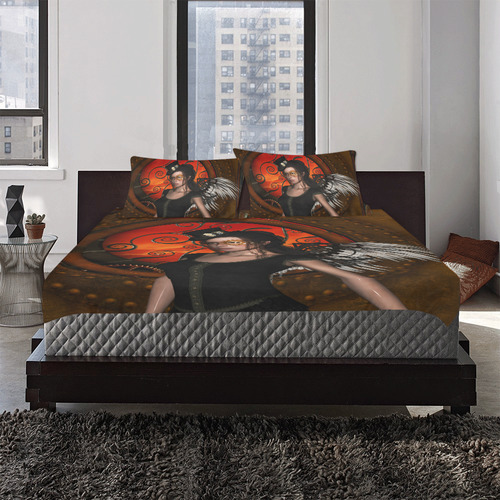 Steampunk lady with steampunk wings 3-Piece Bedding Set