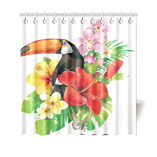 Toucan Tropical Leaves Hibiscus Butterfly Floral Shower Curtain 69"x70"