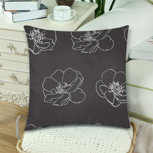 Rose Pillow Cases with Black Background Custom Zippered Pillow Cases 18"x 18" (Twin Sides) (Set of 2)