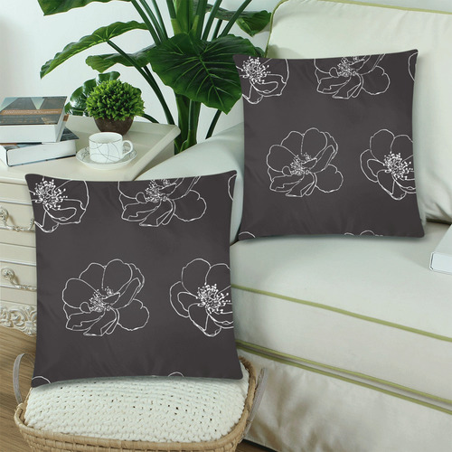 Rose Pillow Cases with Black Background Custom Zippered Pillow Cases 18"x 18" (Twin Sides) (Set of 2)