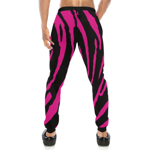 Pink Tiger Stripes Men's All Over Print Sweatpants (Model L11)