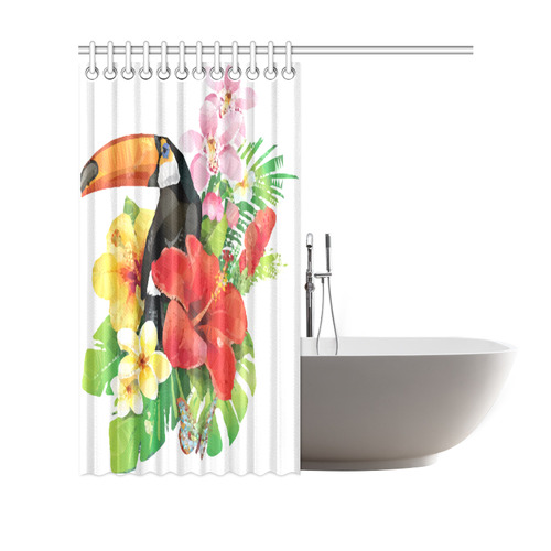 Toucan Tropical Leaves Hibiscus Butterfly Floral Shower Curtain 69"x70"