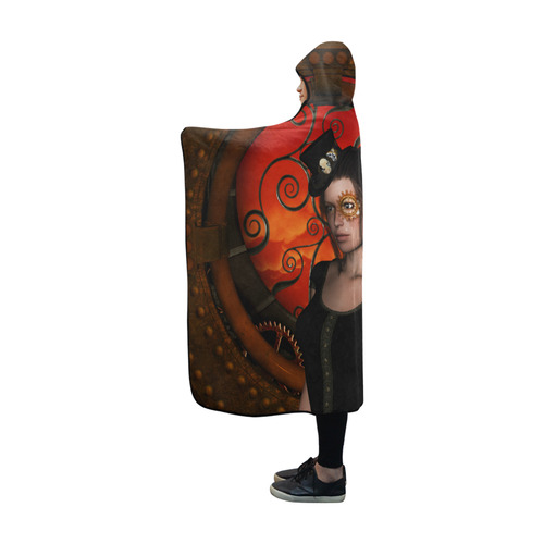 Steampunk lady with steampunk wings Hooded Blanket 60''x50''