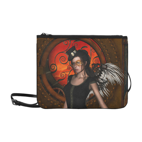 Steampunk lady with steampunk wings Slim Clutch Bag (Model 1668)