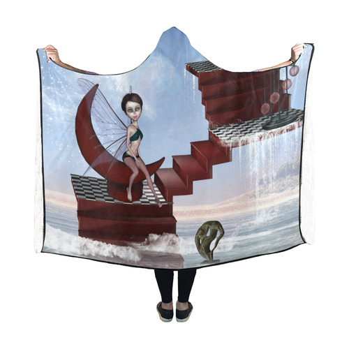 Cute fairy sitting on the moon Hooded Blanket 60''x50''