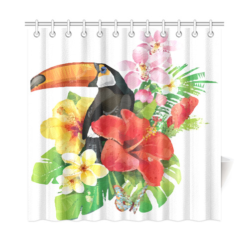 Toucan Tropical Leaves Hibiscus Butterfly Floral Shower Curtain 72"x72"