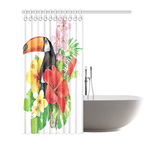 Toucan Tropical Leaves Hibiscus Butterfly Floral Shower Curtain 72"x72"