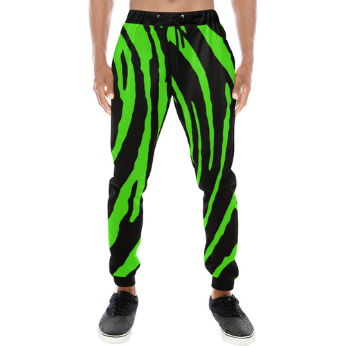 Green Tiger Stripes Men's All Over Print Sweatpants (Model L11)