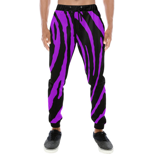 Purple Tiger Stripes Men's All Over Print Sweatpants (Model L11)