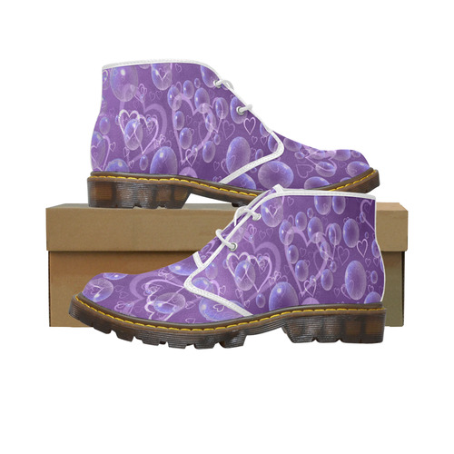 Purple Hearts And Bubbles Men's Canvas Chukka Boots (Model 2402-1)