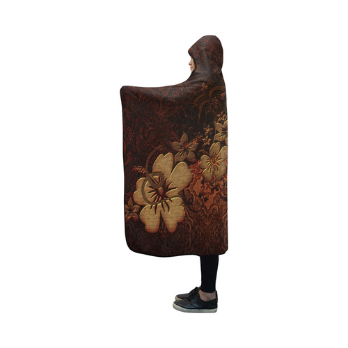 Floral design, vintage Hooded Blanket 50''x40''