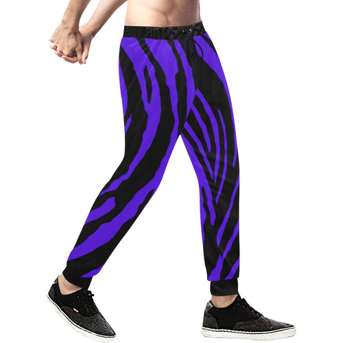 Blue Tiger Stripes Men's All Over Print Sweatpants (Model L11)