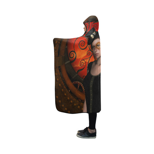 Steampunk lady with steampunk wings Hooded Blanket 50''x40''