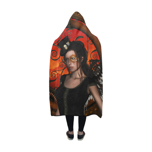Steampunk lady with steampunk wings Hooded Blanket 60''x50''