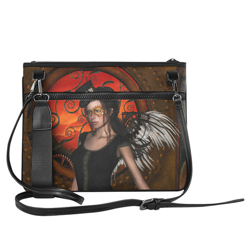 Steampunk lady with steampunk wings Slim Clutch Bag (Model 1668)