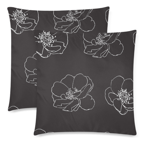 Rose Pillow Cases with Black Background Custom Zippered Pillow Cases 18"x 18" (Twin Sides) (Set of 2)