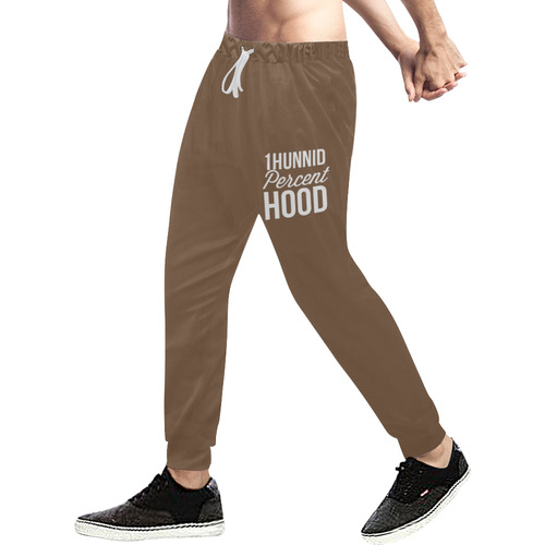 Brown 1Hunnid Percent Hood Joggers Men's All Over Print Sweatpants (Model L11)