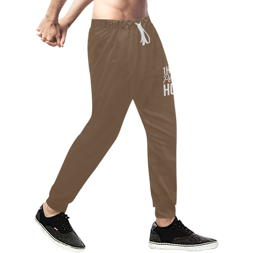 Brown 1Hunnid Percent Hood Joggers Men's All Over Print Sweatpants (Model L11)