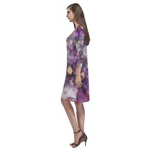 purple-gold-ink Rhea Loose Round Neck Dress(Model D22)