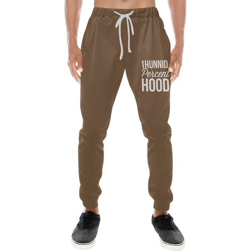 Brown 1Hunnid Percent Hood Joggers Men's All Over Print Sweatpants (Model L11)