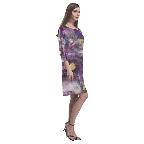 purple-gold-ink Rhea Loose Round Neck Dress(Model D22)