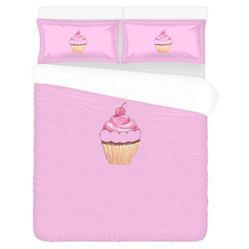 Duvet Cover 2 Pillowcases Pink Cupcakes custom design by Tell3People 3-Piece Bedding Set