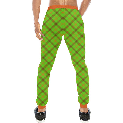 tami kaye plaid / tartan in green, orange and brown Men's All Over Print Sweatpants (Model L11)