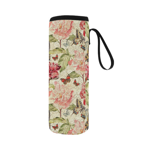 Watercolor Vintage Flowers Butterflies Lace 1 Neoprene Water Bottle Pouch/Large