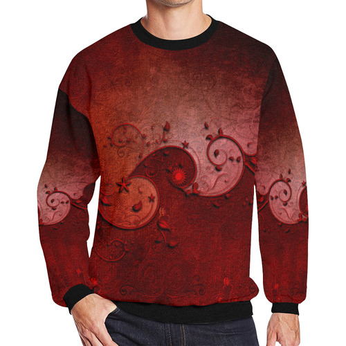 Soft decorative floral design Men's Oversized Fleece Crew Sweatshirt/Large Size(Model H18)