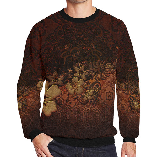 Floral design, vintage Men's Oversized Fleece Crew Sweatshirt/Large Size(Model H18)