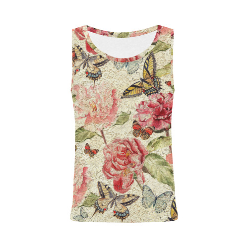 Watercolor Vintage Flowers Butterflies Lace 1 All Over Print Tank Top for Women (Model T43)