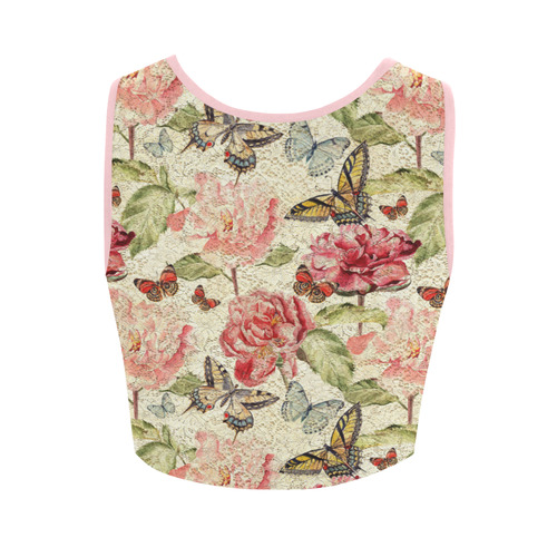 Watercolor Vintage Flowers Butterflies Lace 1 Women's Crop Top (Model T42)