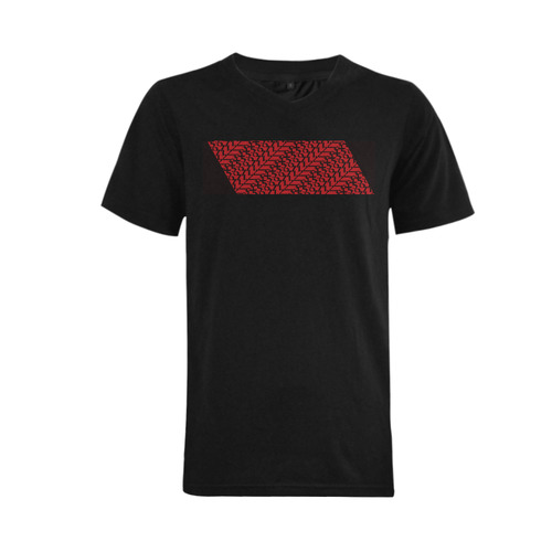 NUMBERS Collection Men 1234567 V Neck Black/Cherry Red Men's V-Neck T-shirt (USA Size) (Model T10)