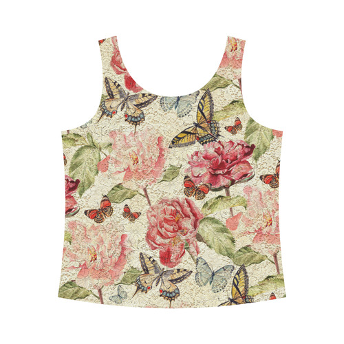 Watercolor Vintage Flowers Butterflies Lace 1 All Over Print Tank Top for Women (Model T43)