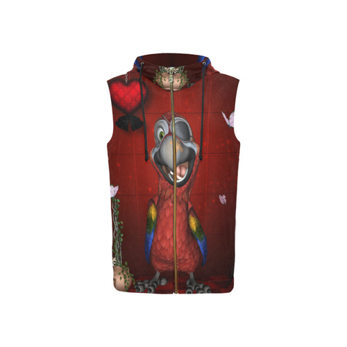 Funny, cute parrot All Over Print Sleeveless Zip Up Hoodie for Women (Model H16)