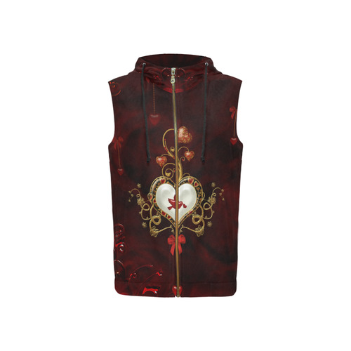 Wonderful heart with dove All Over Print Sleeveless Zip Up Hoodie for Women (Model H16)
