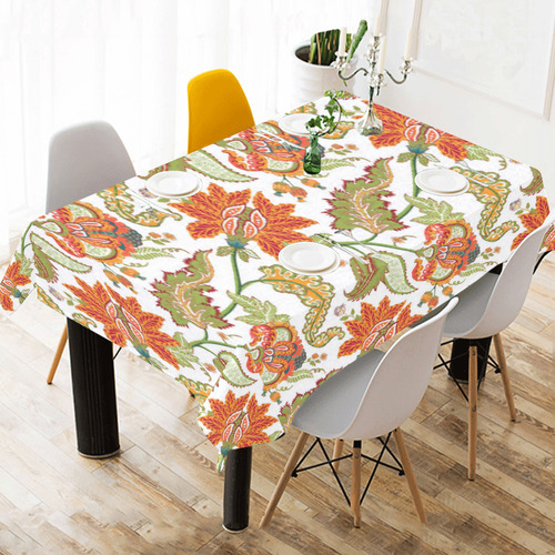 Indian Vintage Floral Pattern Antique Cotton Linen Tablecloth 60" x 90"
