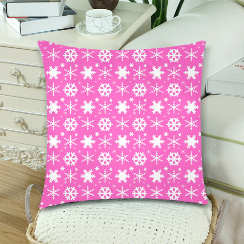 Snowflakes Pink Custom Zippered Pillow Cases 18"x 18" (Twin Sides) (Set of 2)