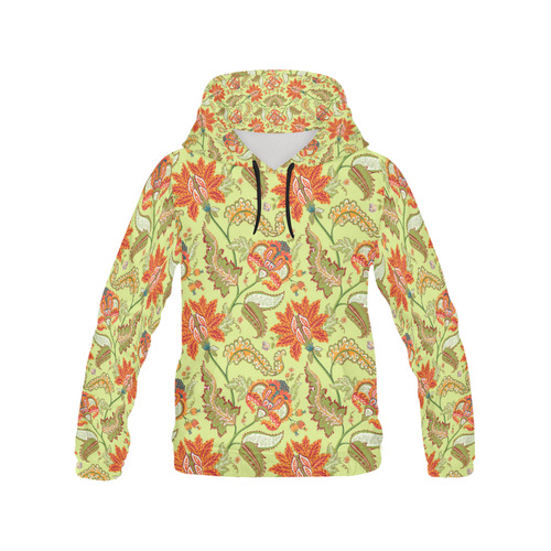 Indian Vintage Floral Pattern Green Orange All Over Print Hoodie for Men/Large Size (USA Size) (Model H13)