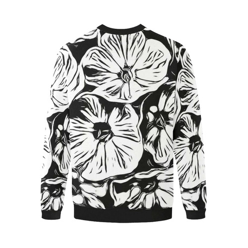 Inky Black and White Floral 3 by JamColors Men's Oversized Fleece Crew Sweatshirt/Large Size(Model H18)