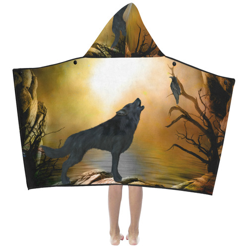 Lonely wolf in the night Kids' Hooded Bath Towels
