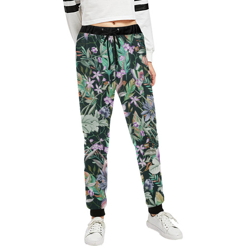 Tropical Flowers Butterflies Feathers Walpaper 2 Unisex All Over Print Sweatpants (Model L11)