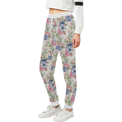 Watercolor Vintage Flowers Pattern 01 Unisex All Over Print Sweatpants (Model L11)