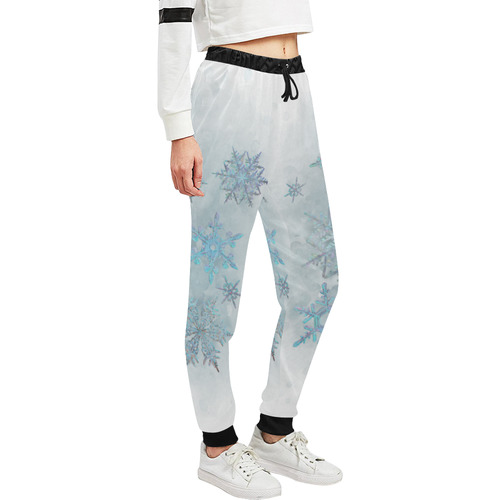 Snowflakes, snow, white and blue, Christmas Unisex All Over Print Sweatpants (Model L11)