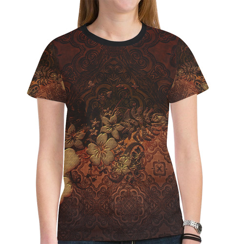 Floral design, vintage New All Over Print T-shirt for Women (Model T45)