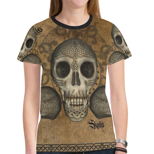 Awesome skull with celtic knot New All Over Print T-shirt for Women (Model T45)