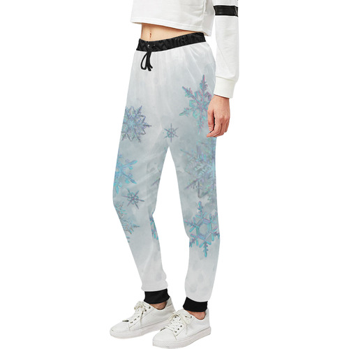 Snowflakes, snow, white and blue, Christmas Unisex All Over Print Sweatpants (Model L11)